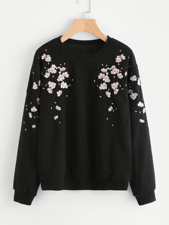 Shein Flower Petal Embroidered Sweatshirt