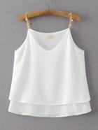 Shein White V Neck Chain Pattern Strap Layer Chiffon Vest