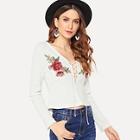 Shein Lace Up Embroidered Tee