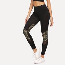 Shein Contrast Camo Mesh Insert Leggings
