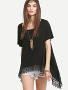 Shein Black Lace Hem Asymmetrical T-shirt
