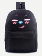 Shein Black Cartoon Print Front Zipper Nylon Backpack
