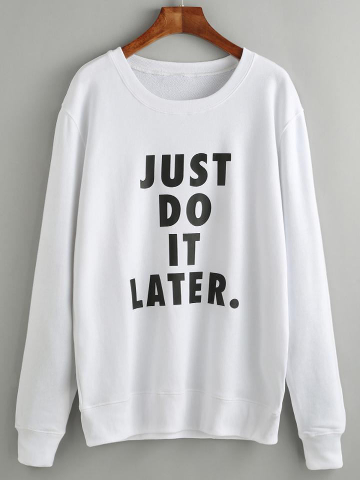 Shein White Slogan Print Long Sleeve Sweatshirt