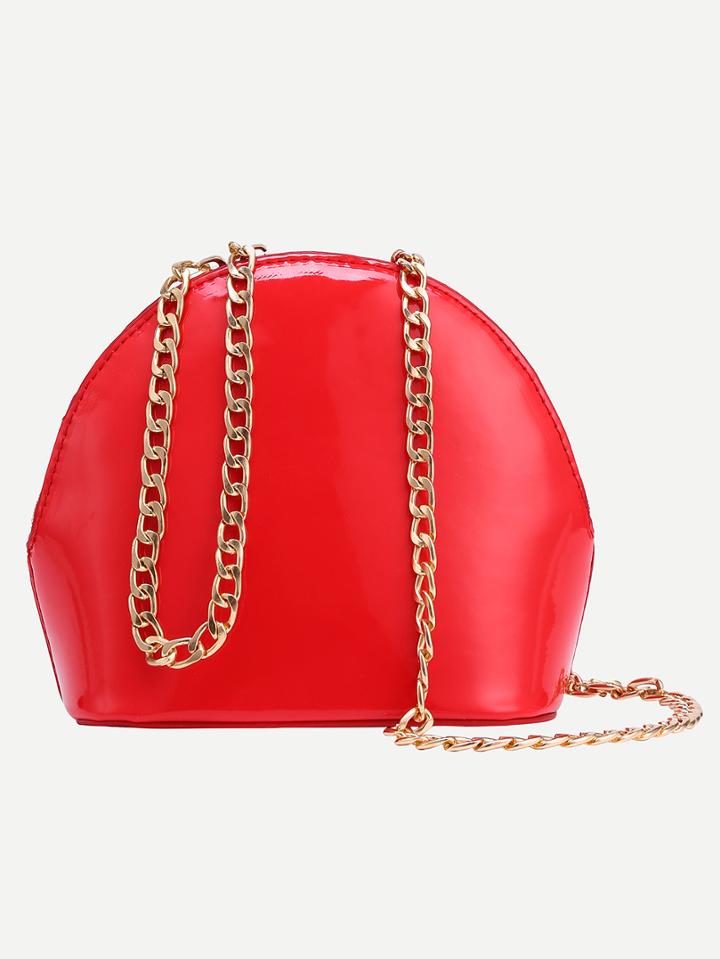 Shein Faux Patent Leather Zip Closure Chain Bag - Red