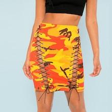 Shein Camo Print Lace Up Skirt