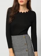 Shein Black Scalloped Collar Slim Knitwear