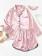 Shein Contrast Binding Satin Pajama Set With Eye Mask