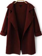 Shein Wine Red Lapel Long Sleeve Loose Knit Cardigan