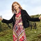 Shein Fringe Trim Suede Biker Jacket