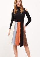 Shein Color Block Chevron Seam Suede Paneled Skirt