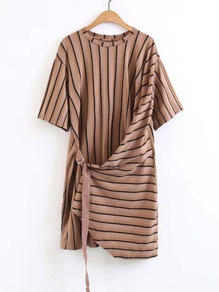 Shein Vertical Striped Lace Up Asymmetrical Dress