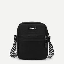 Shein Letter Detail Shoulder Bag With Plaid Strap