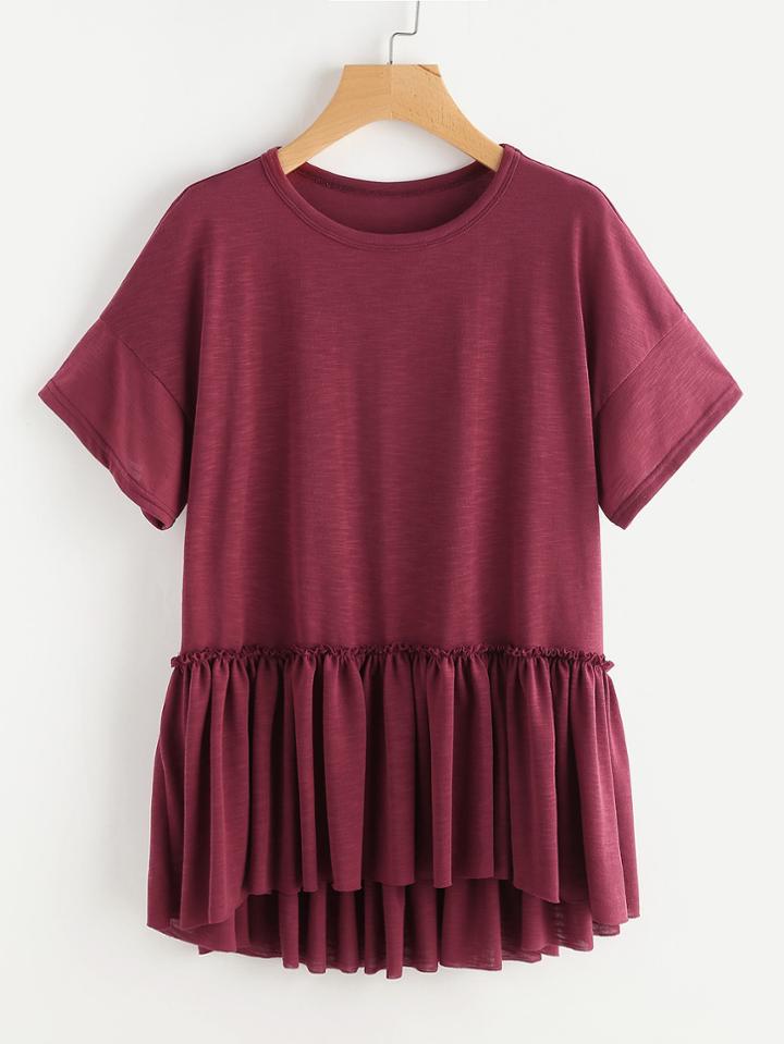 Shein Drop Shoulder Frill Detail Dip Hem Tee