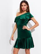 Shein Flounce One Shoulder Velvet Drop Waist Dress