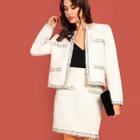 Shein Open Front Tweed Jacket & Skirt Set
