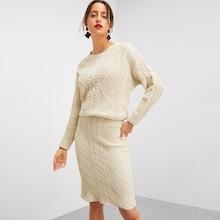 Shein Eyelet Detail Mixed Knit  Top & Skirt Set