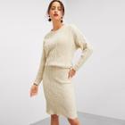 Shein Eyelet Detail Mixed Knit  Top & Skirt Set