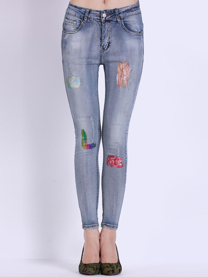 Shein Light Blue Ripped Slim Denim Pant