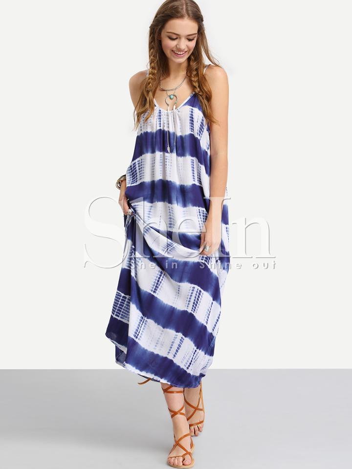 Shein Multicolor Spaghetti Strap Ikat Print Maxi Dress