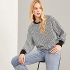 Shein Houndstooth Print Elastic Cuff Tee