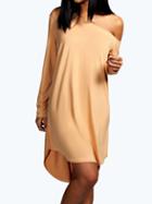 Shein Khaki One-shoulder Long Sleeve Slim Dress