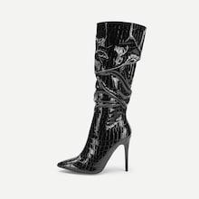 Shein Crocodile Pattern Ruched Stiletto Boots