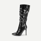Shein Crocodile Pattern Ruched Stiletto Boots
