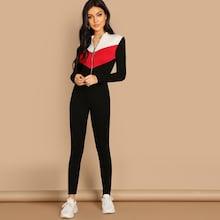 Shein O-ring Zip Front Colorblock Unitard Jumpsuit