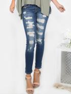 Shein Rugged Short Rise Jeans Blue
