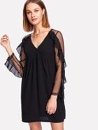 Shein Flounce Mesh Sleeve Surplice Dress