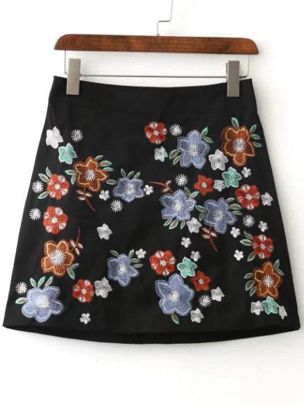 Shein Floral Embroidery Zipper A Line Skirt