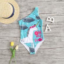Shein Girls One Shoulder Animal Print Swimsuit