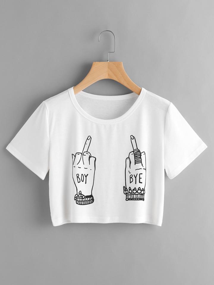 Shein Gesture Print Crop Tee