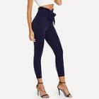 Shein Ruffle Trim Belted Solid Pants