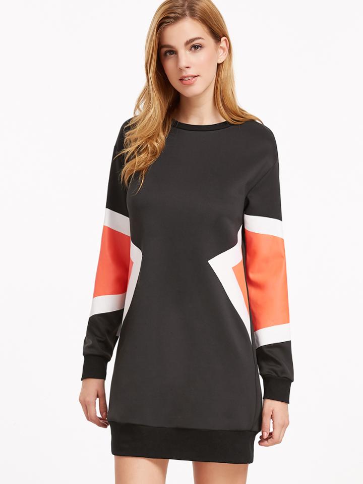 Shein Color Block Drop Shoulder Sweatshirt Dress