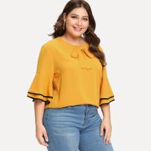 Shein Plus Tie Neck Bell Sleeve Tunic Top
