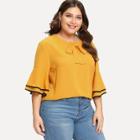 Shein Plus Tie Neck Bell Sleeve Tunic Top