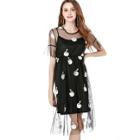 Shein Swan Print Mesh Dress With Cami Dress
