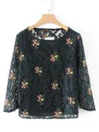Shein Flower Embroidery Lace Blouse