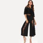 Shein Lace Top & Criss Cross Wide Leg Pants
