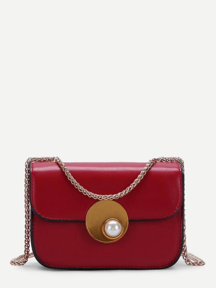 Shein Piping Detail Pu Crossbody Bag With Faux Pearl