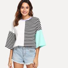 Shein Flounce Sleeve Striped Print Top