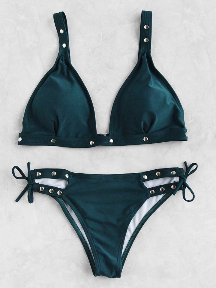 Shein Contrast Studded Ladder Cutout Triangle Bikini Set