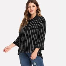 Shein Plus Vertical Stripe Dip Hem Blouse