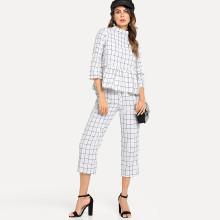 Shein Window Pane Plaid Ruffle Top With Pants