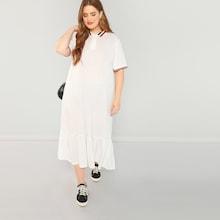 Shein Plus Contrast Striped Ruffle Hem Polo Dress