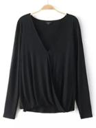 Shein Black Long Sleeve V Neck T-shirt