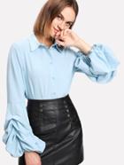 Shein Gathered Lantern Sleeve Curved Hem Shirt