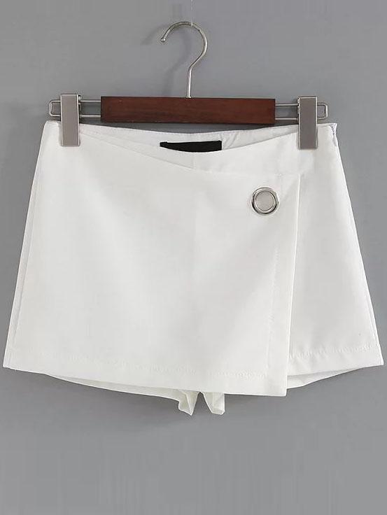 Shein White Wrap Shorts With Eyelet