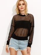 Shein Black Long Sleeve Perspective Mesh Blouse